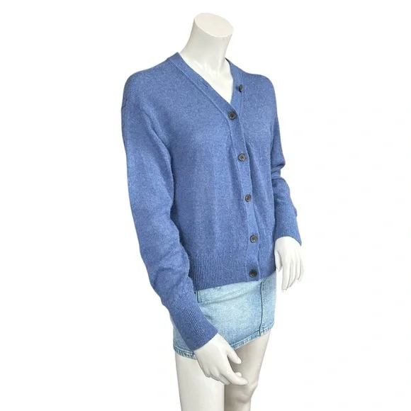 Madewell Blue Alpaca Blend Long Sleeve Cropped V Neck Cardigan Sweater Medium - Picture 4 of 9